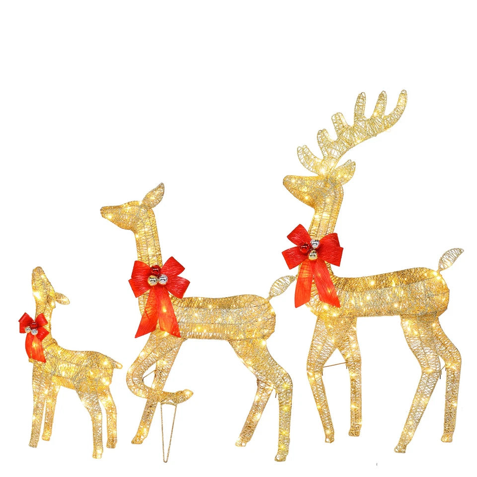 Set of 3 Pre lit Reindeer Deer Family LED Lights Outdoor Garden Xmas Decoration
