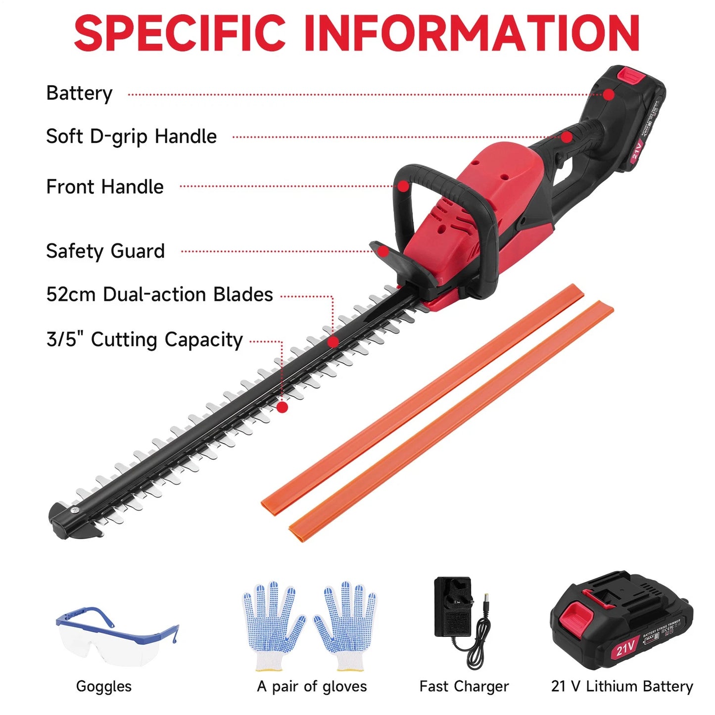 Electric Cordless Hedge Trimmer Tree Branch Cutter Tool with Battery & Charger