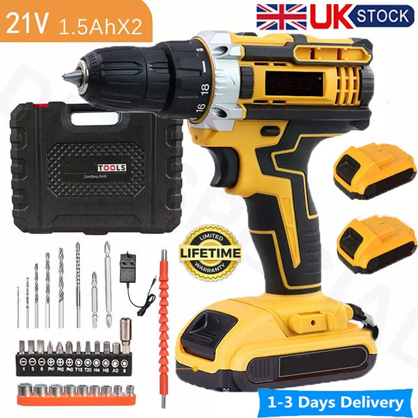 2 Battery 21V Cordless Drill Combi Driver High Power Electric Screwdriver Set UK