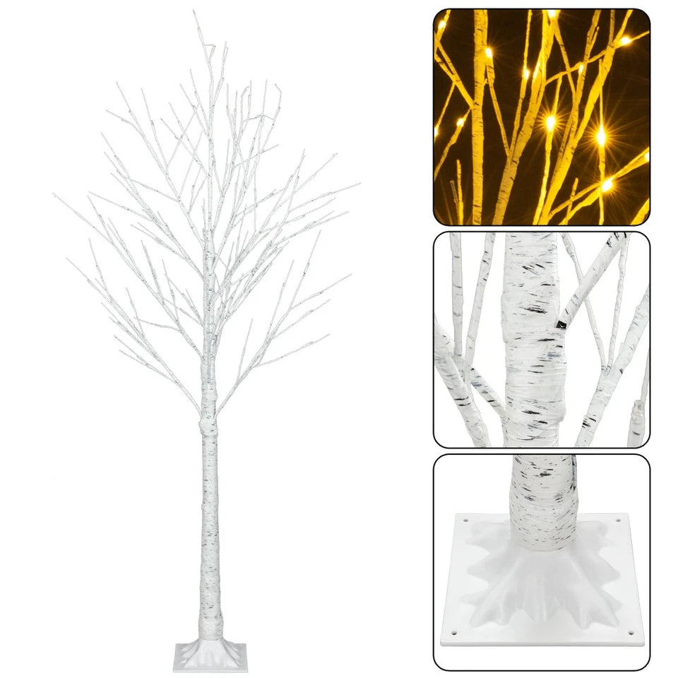 Outdoor 4ft, 6ft, 8ft Birch Christmas Twig Tree Pre Lit Ice Warm White Multi LED