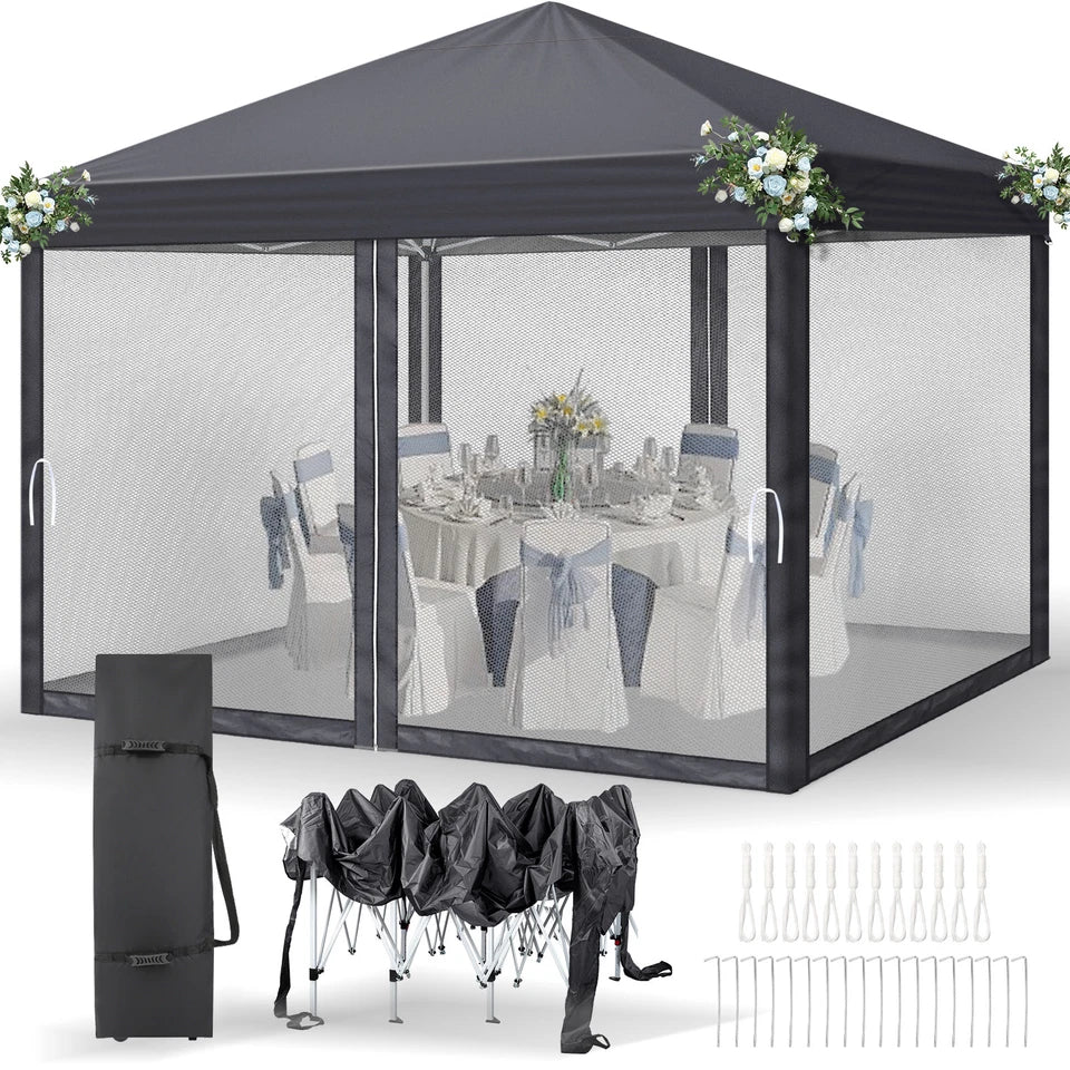 3X3M Heavy Duty Pop-up Gazebo Garden Canopy Tent W/ Detachable Mosquito Netting