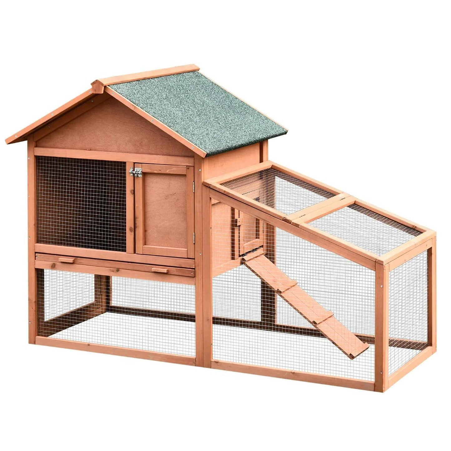 Pawhut Wood Rabbit ,Bunny, Pig Hutch Water Resistant w/ Ramp Outdoor Use