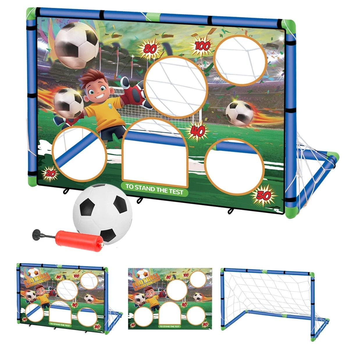 Kids 2in1 Portable Soccer Goal Post Up Football Target Board With Net, Ball Pump