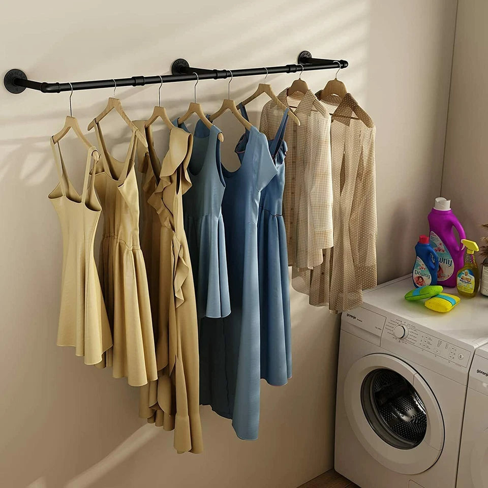 6ft Heavy Duty Clothes Rail Pipe Garment Rack Wall Mounted Hanging Clothes Pole