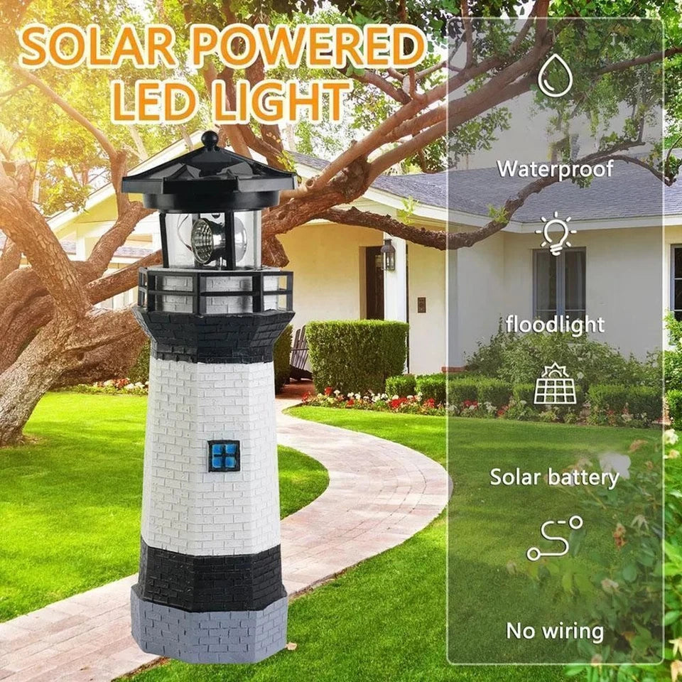 Solar Powered Lighthouse Rotating Led Garden Light House Decoration Ornament UK