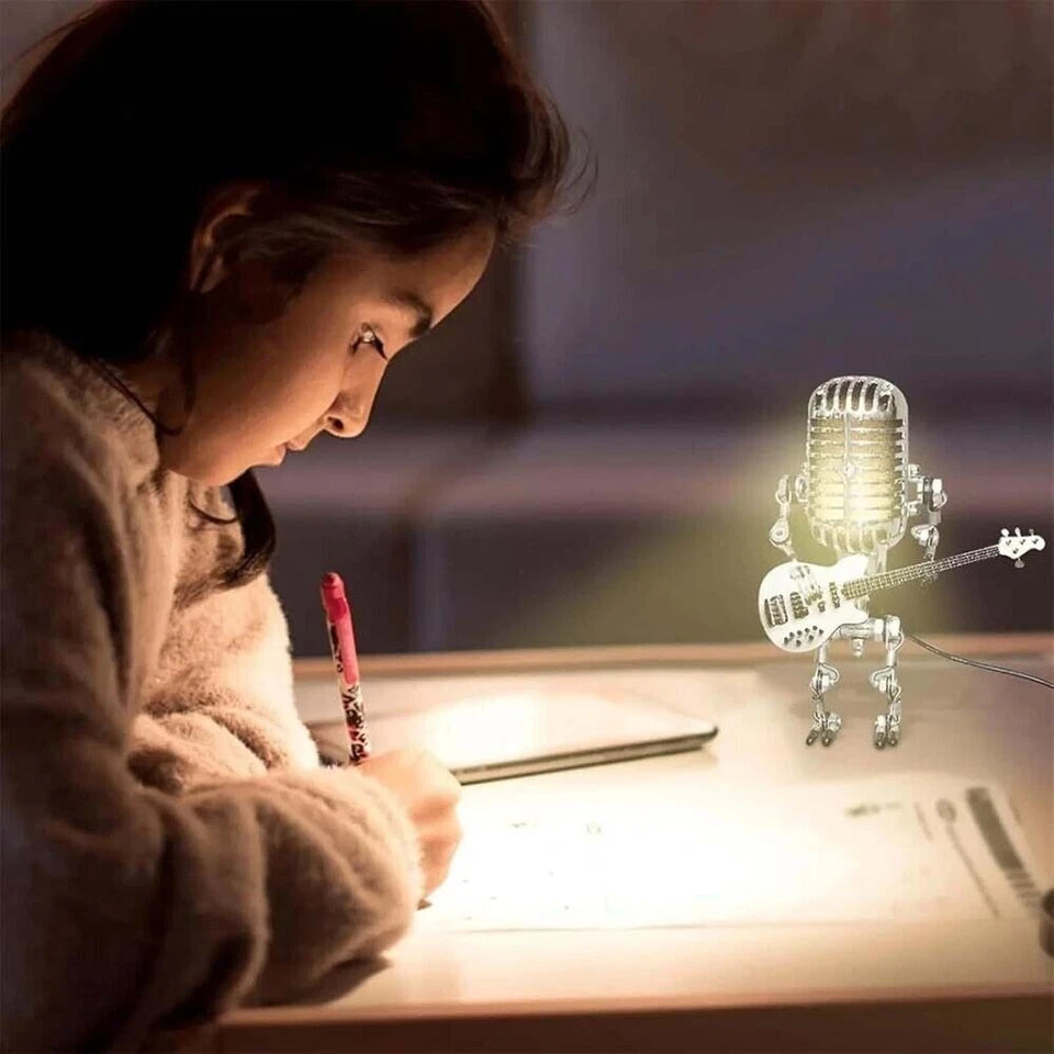 Retro Microphone Robot Desk Lamp LED Table Light Steampunk Ornament Decor Gifts