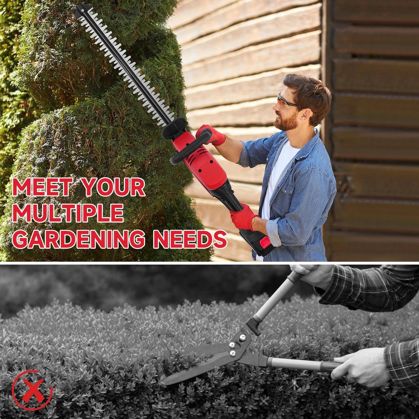 Electric Cordless Hedge Trimmer Tree Branch Cutter Tool with Battery & Charger