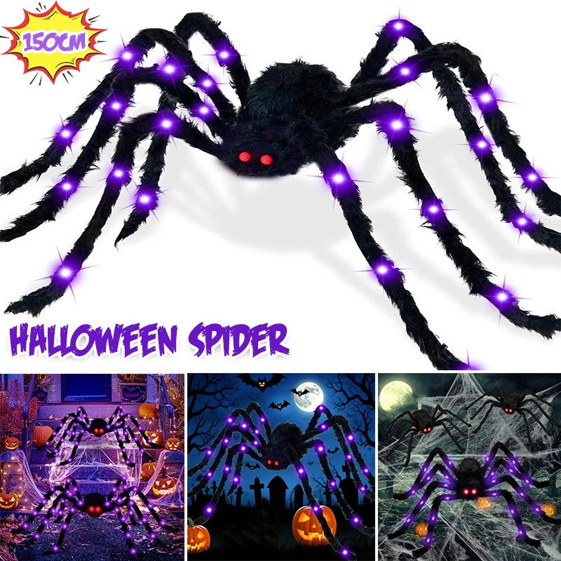 Halloween Prop Spider Decoration 150CM 8 Mode Light Up Giant Spider, Realistic