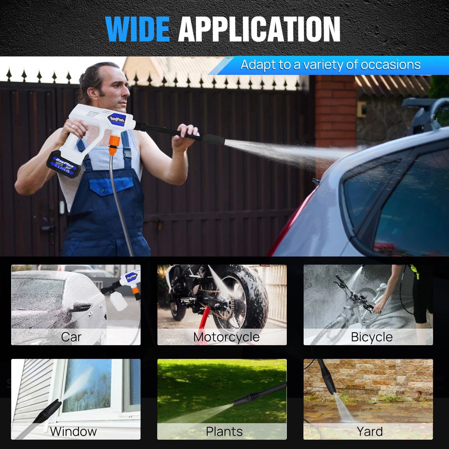 Portable Cordless Car High Pressure Washer Jet Water Wash Cleaner Gun Battery UK