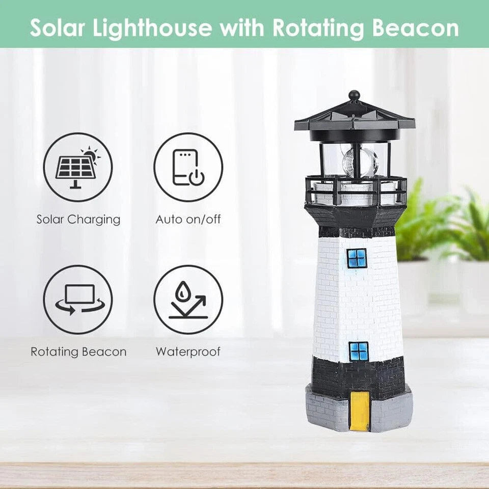 Solar Powered Lighthouse Rotating Led Garden Light House Decoration Ornament UK