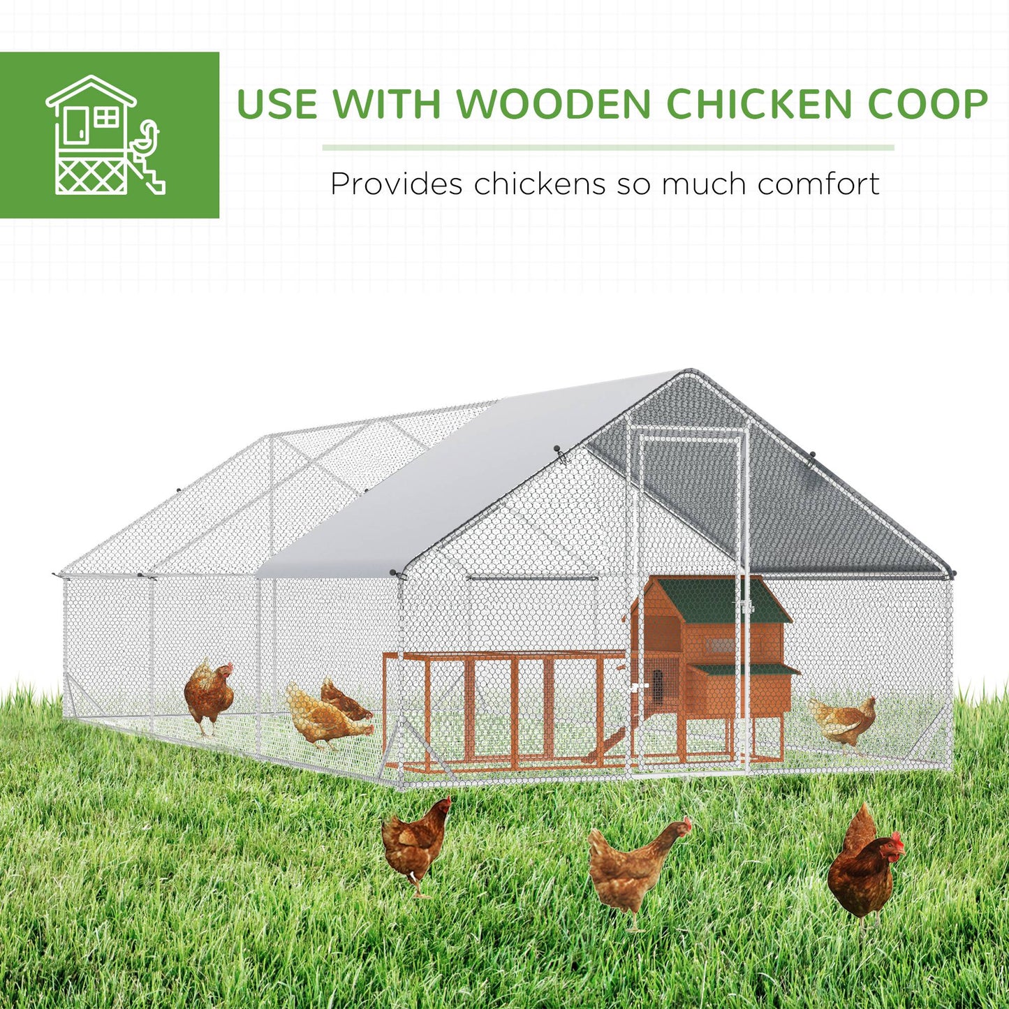 Walk In Chicken Run Galvanized Chicken Coop Hen House w/ Water-Resist Cover