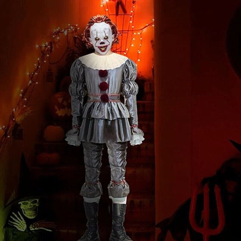 Adult Pennywise Clown Costume Halloween Cosplay Suit Outfit Fancy ( Dress Only)