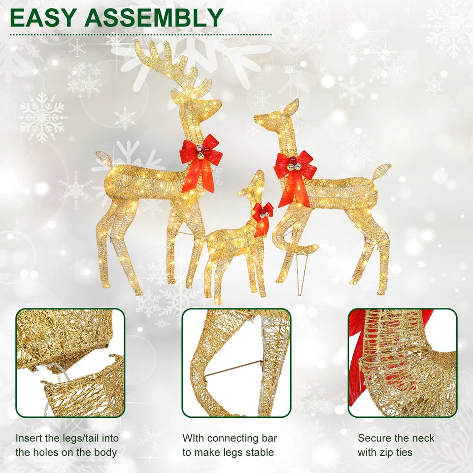 Set of 3 Pre lit Reindeer Deer Family LED Lights Outdoor Garden Xmas Decoration