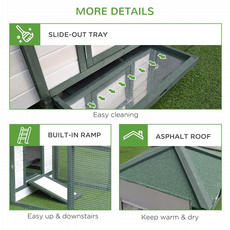 Wood Chicken Coop Pet Poultry Hen House Back yard with Nesting Box Ramp Run