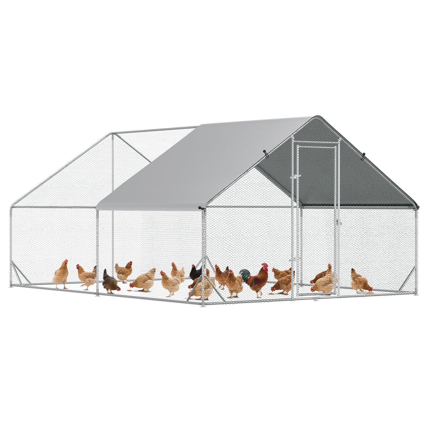 Walk In Chicken Run Galvanized Chicken Coop Hen House w/ Water-Resist Cover