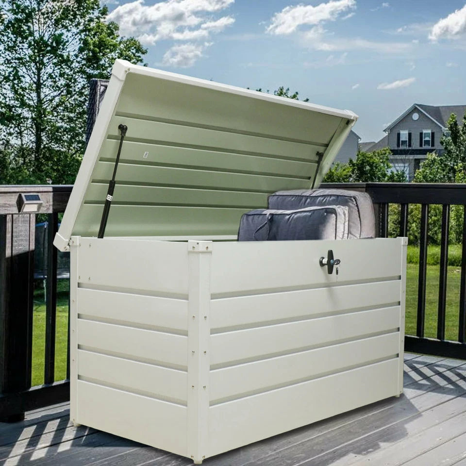 400L Outdoor Garden Storage Metal Steel Chest Cushion Box Case Shed Sit-On Lid