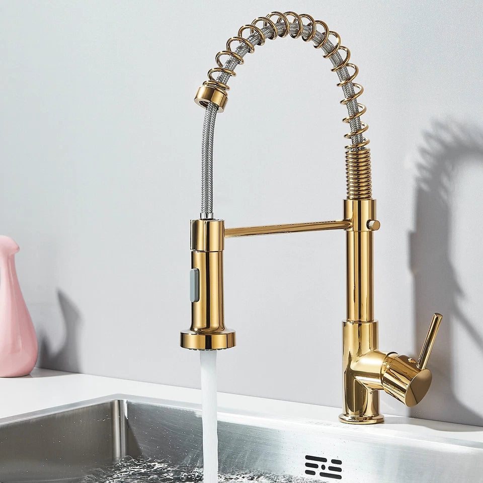 Modern Gold Kitchen Mixer Taps Pull out Spray 360° Mono Single Lever Sink Faucet
