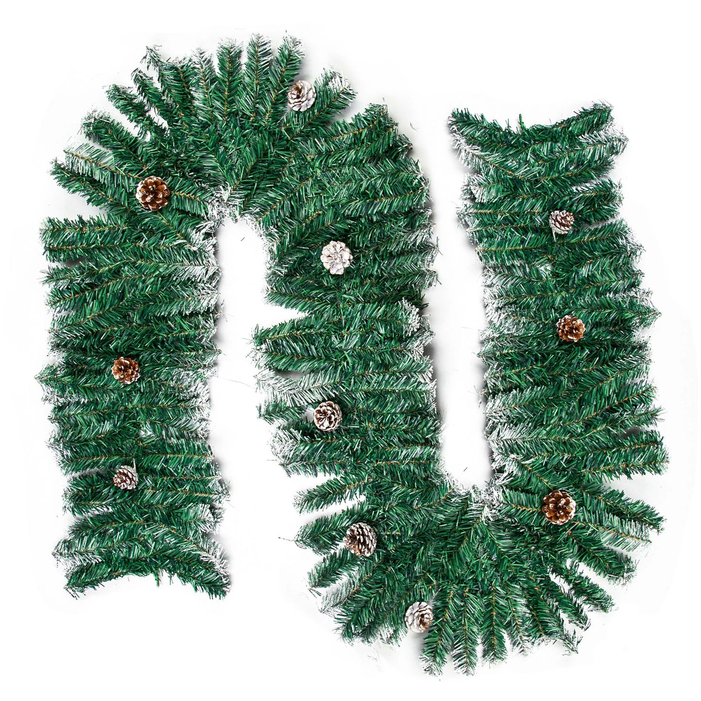 9ft Christmas Garland Snow Flocked With Lights Pinecones Berries Wreath Bushy