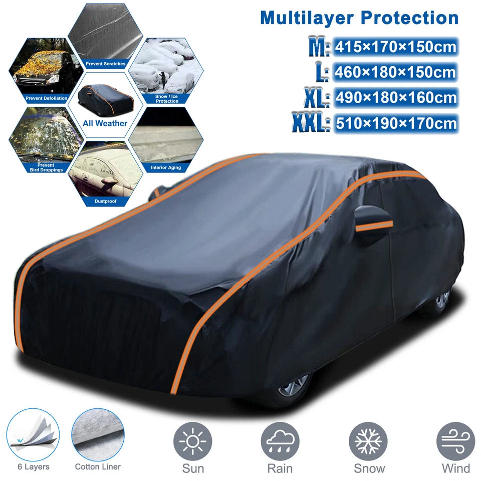 Waterproof 6 Layer Car Cover Heavy Duty Cotton Lined UV Protection