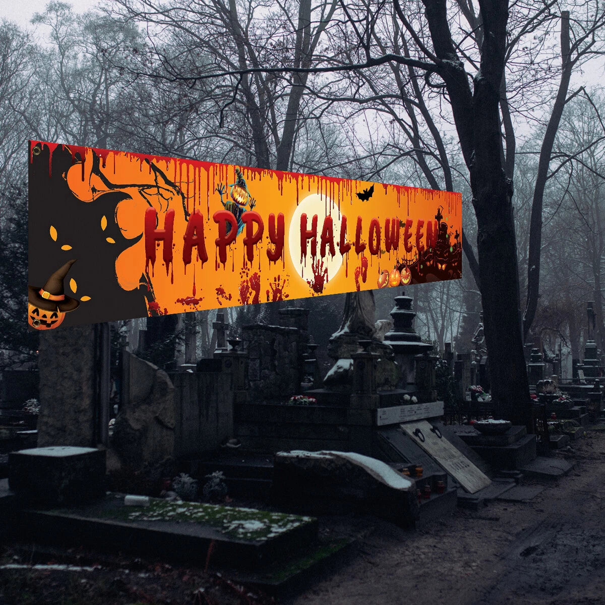 Happy Halloween Hanging Banner Flag Party Celebrate Foldable Home Outdoor Decor