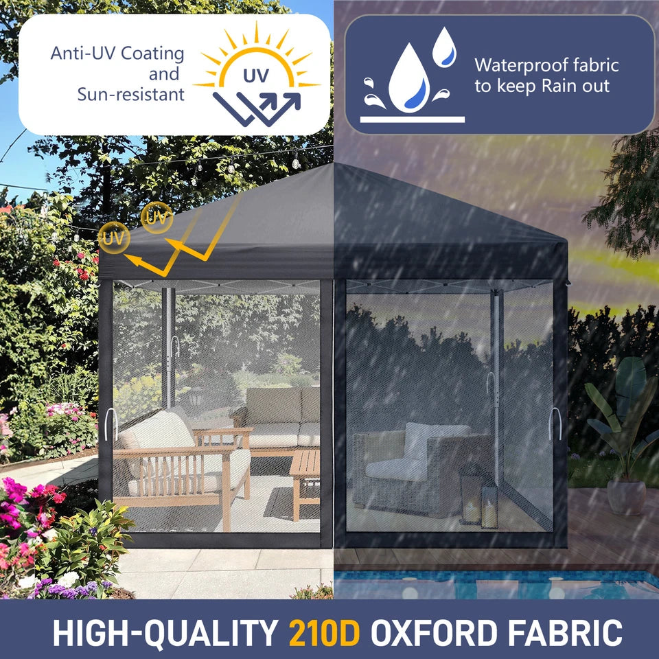 3X3M Heavy Duty Pop-up Gazebo Garden Canopy Tent W/ Detachable Mosquito Netting