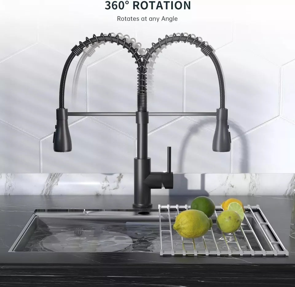Matt Black Monobloc Kitchen Sink Mixer Tap with Pull Out Hose Spray Single Lever