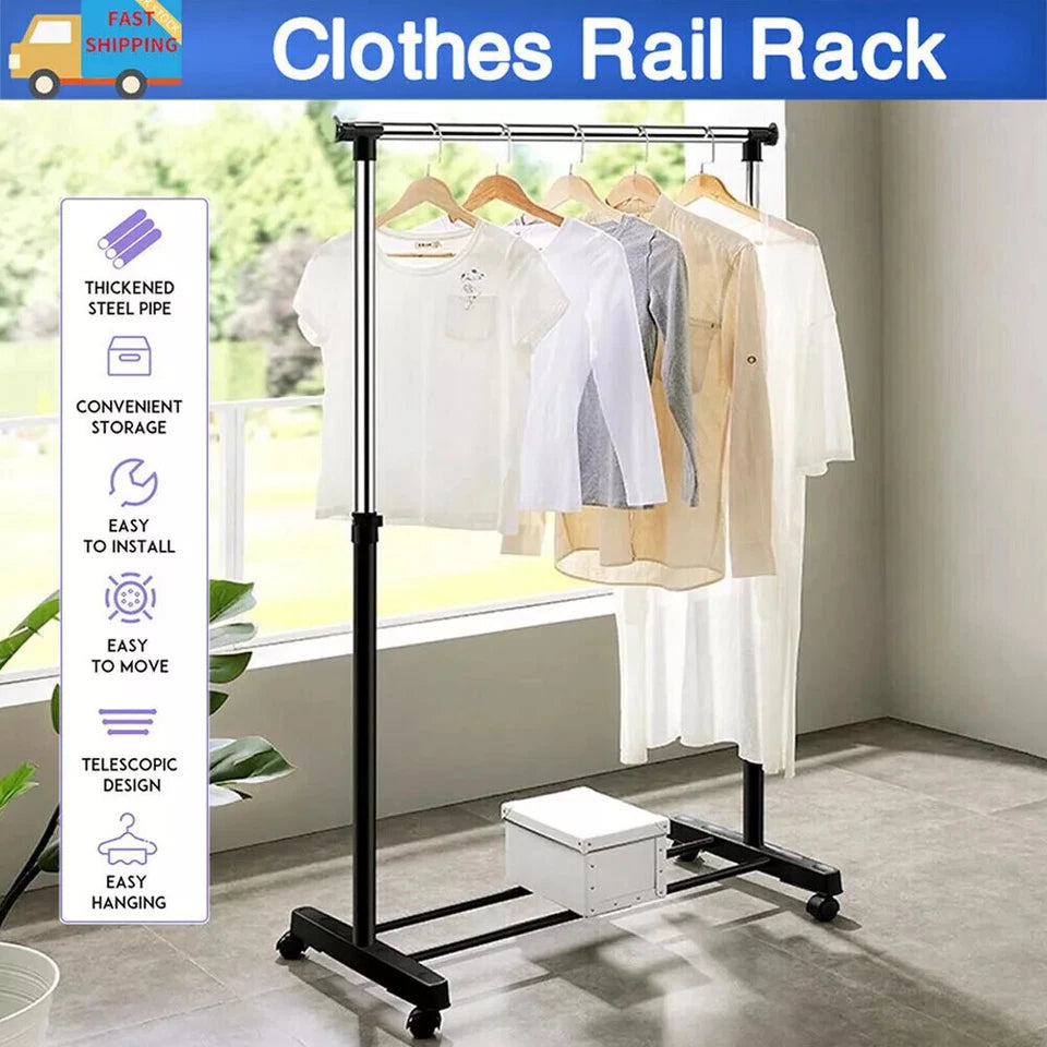 Metal Clothes Rail Storage Garment Shelf Hanging Display Stand Rack