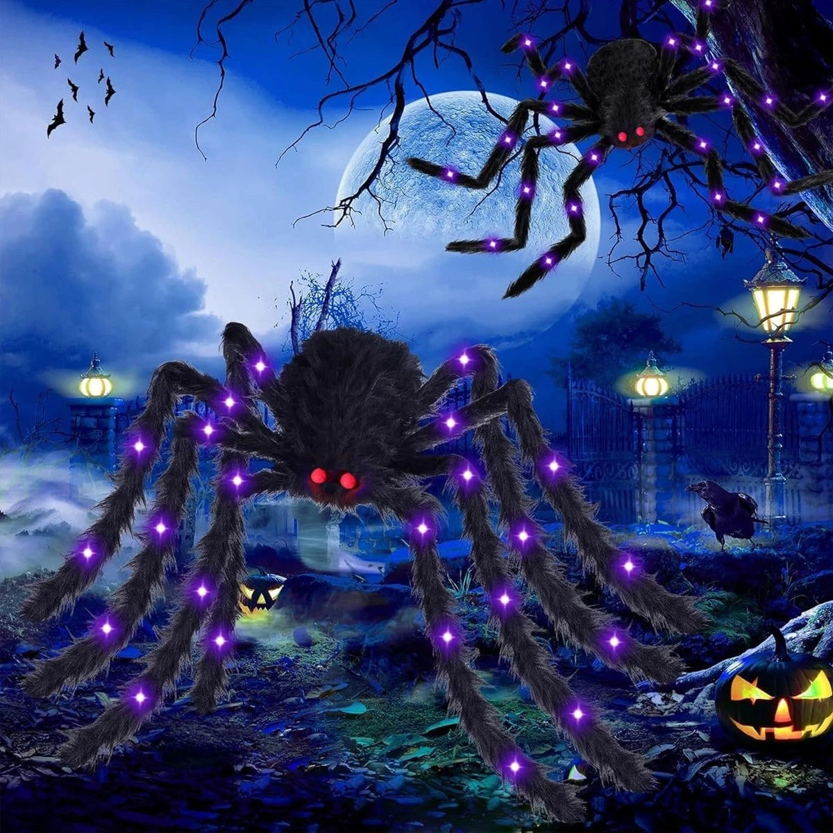 Halloween Prop Spider Decoration 150CM 8 Mode Light Up Giant Spider, Realistic