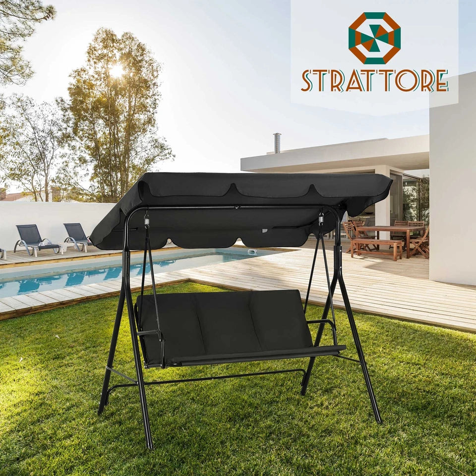 Garden Hammock Swing Chair 3 Seater Bench Canopy Patio Cushion Outdoor Strattore