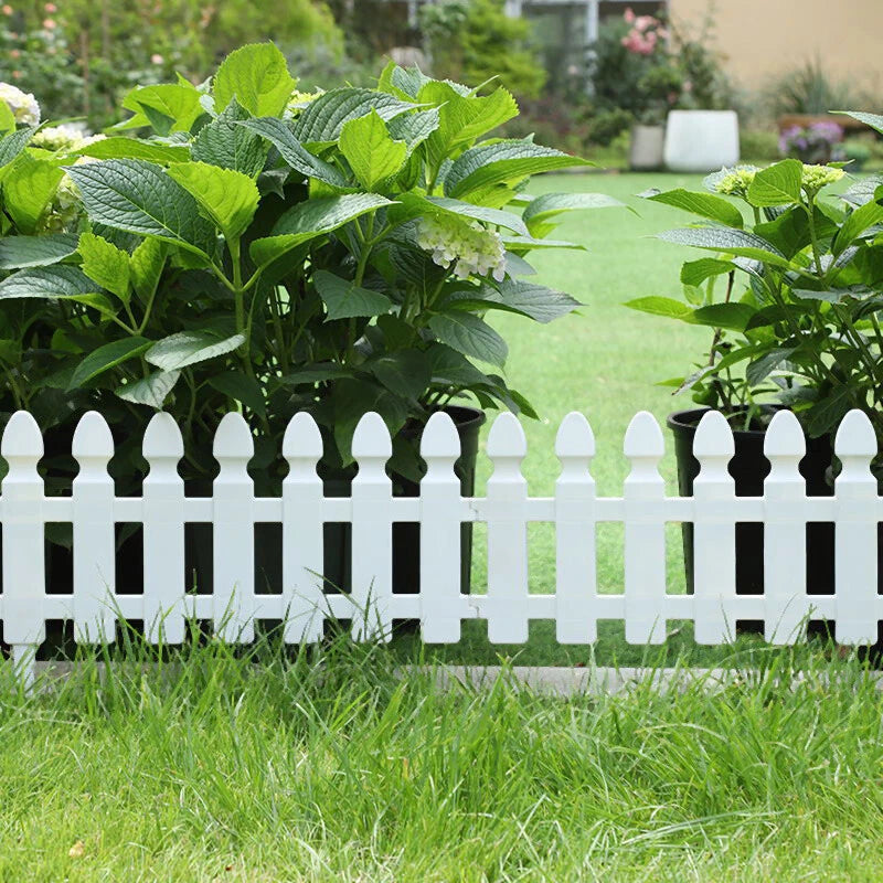 4,8,12 PCS White Plastic Picket Fencing Wooden Effect Lawn Border Edge Garden Edging