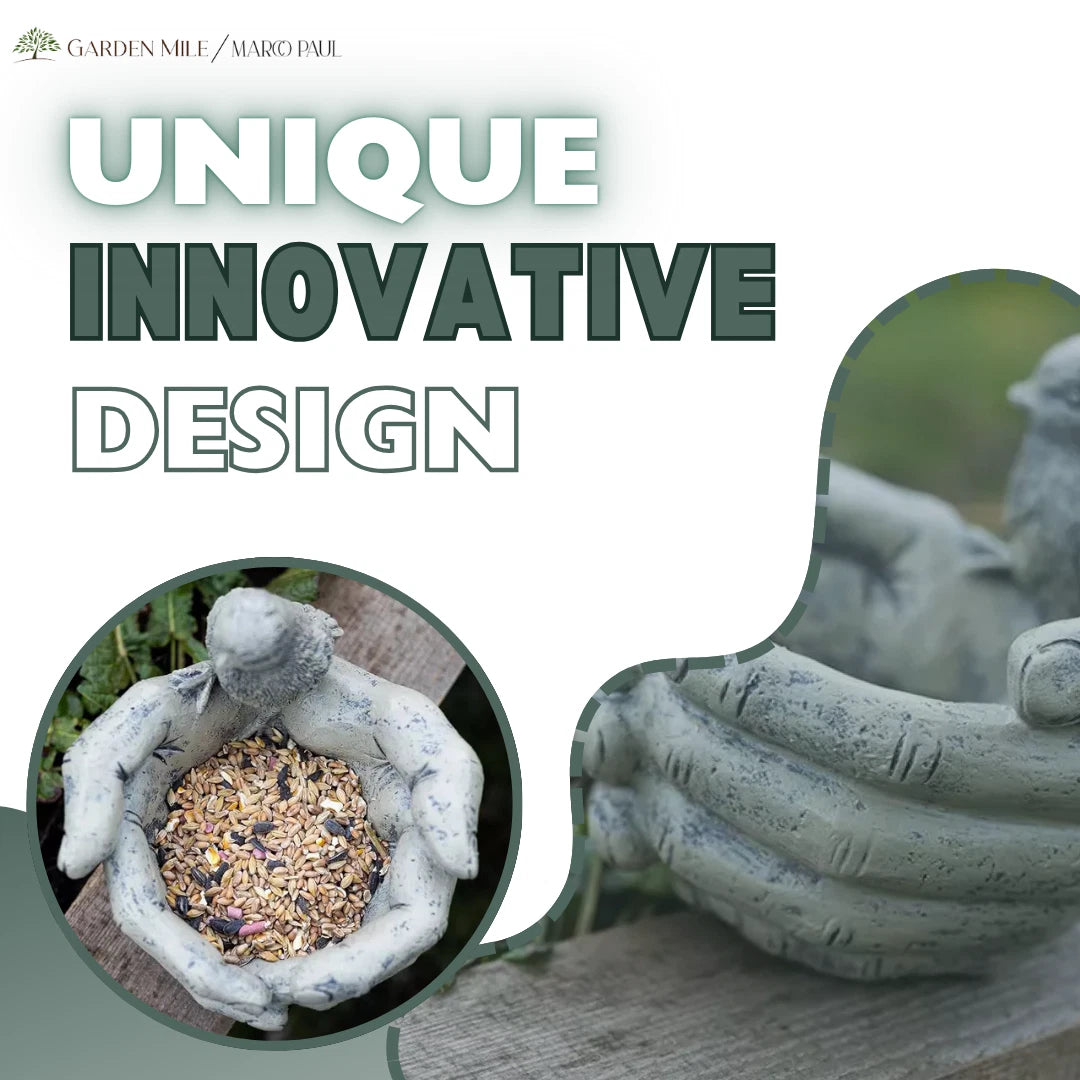 Bird Feeder Stone Effect Bath Garden Decor Hands Ornament Feeding Station Water