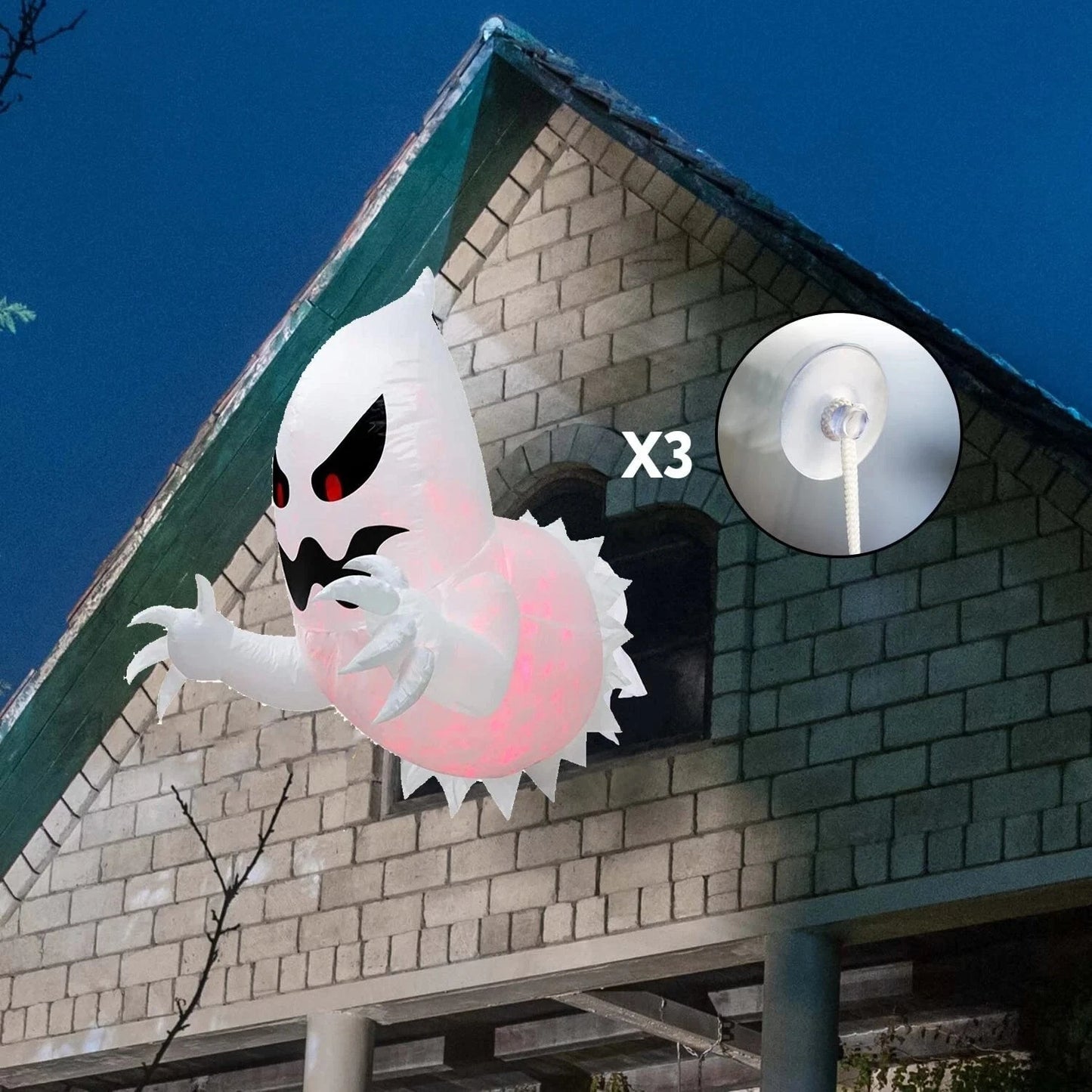 Halloween Inflatable Ghost With LED Lights Coming Out From Window Outdoor Decor