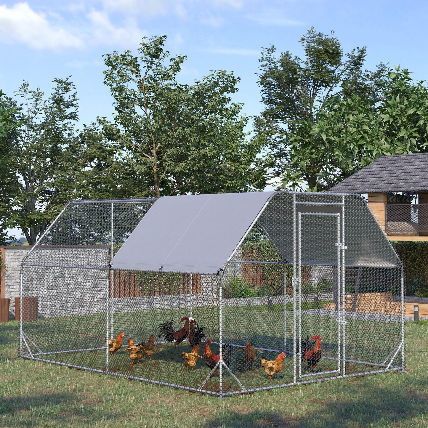 Chicken Run W/ Roof, Walk In Chicken Coop, Hen House Duck Pen