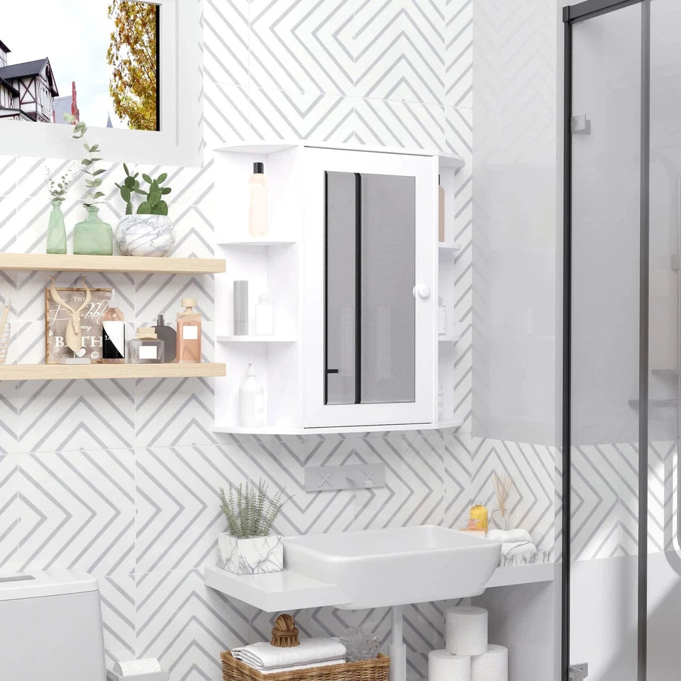 Wall Mounted Bathroom Cabinet with Mirror Single Door Storage Shelves