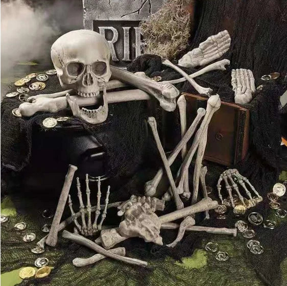 28PCS Bag of Bones Human Skull Skeleton Halloween Scary Pirate Party Decoration