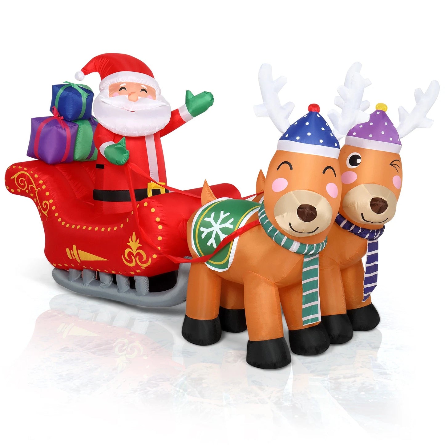 7FT Christmas Inflatable Santa Claus Sledge Sleigh Reindeer Blow Up Xmas Garden