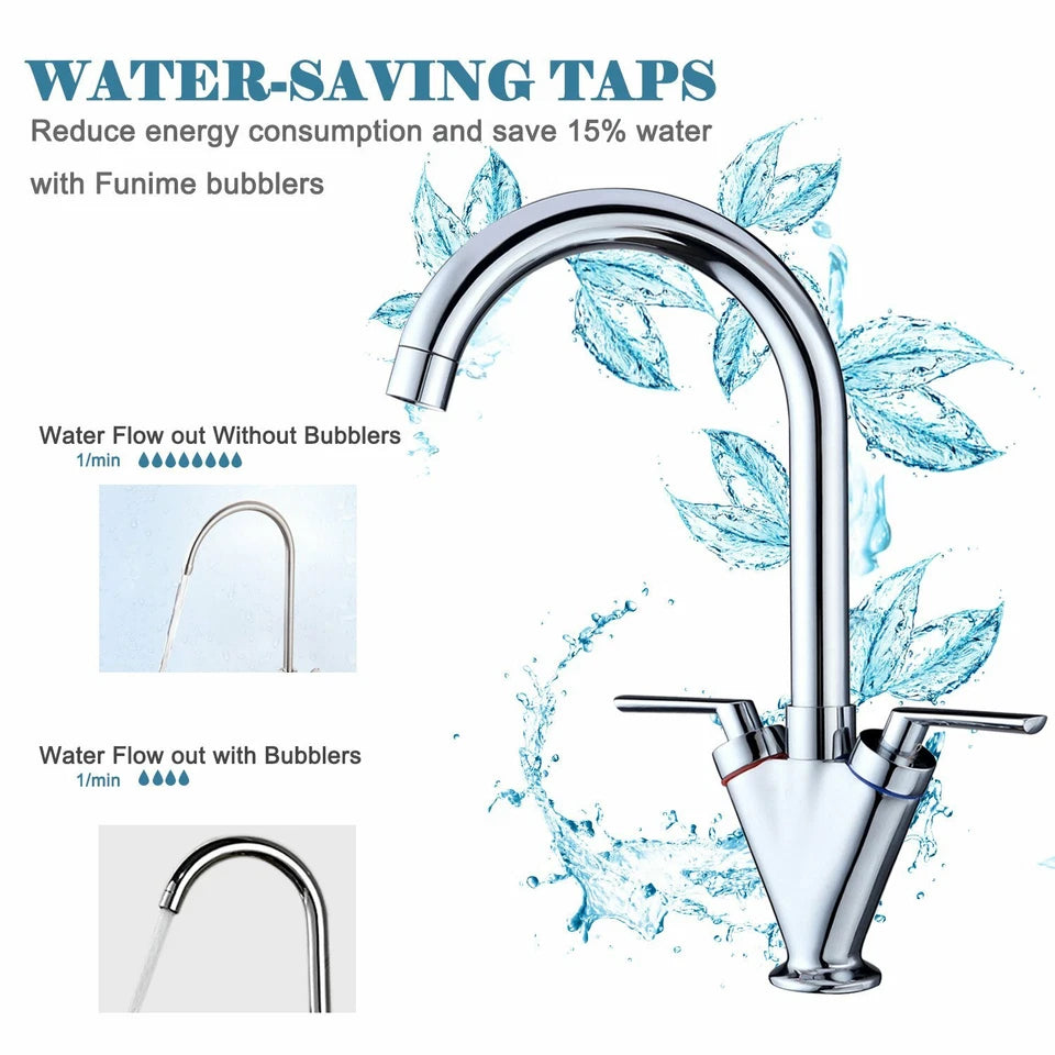 Modern Kitchen Mixer Tap Dual Lever Swivel Spout Mono Chrome Sink Taps Faucet