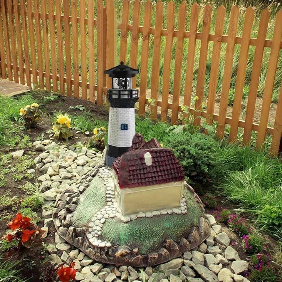 Solar Powered Lighthouse Rotating Led Garden Light House Decoration Ornament UK