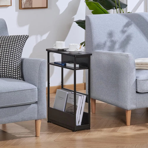 Vintage Narrow Side Table with Storage Shelf, 3 Tier Slim End Table Modern Sofa