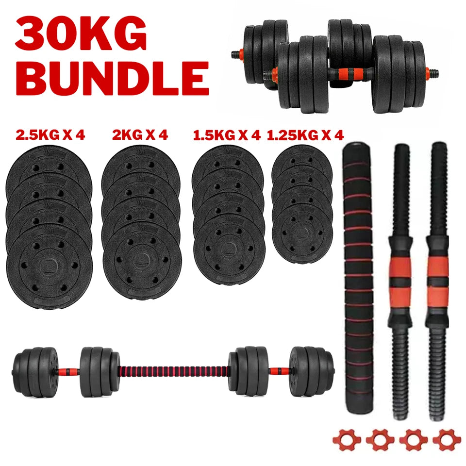 30kg Dumbbells Barbell Set with Connecting Rod
