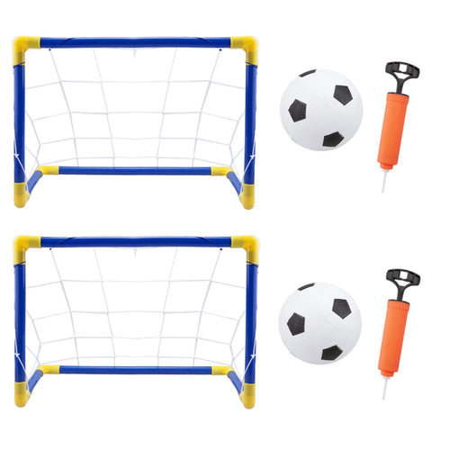 2 x Childrens Football Soccer Goals, Ball, Pump Posts & Nets Indoor Outdoor Set