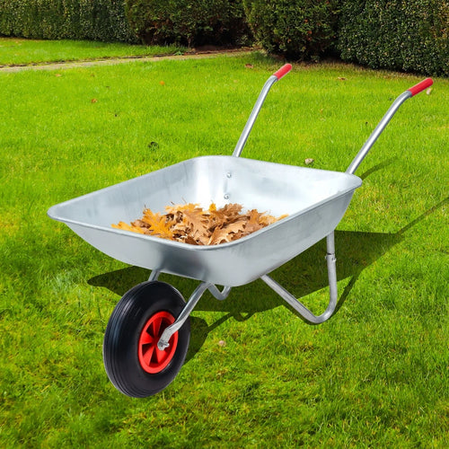 65L Wheelbarrow Heavy Duty Galvanised Home Garden Metal Cart with Pneumatic Tyre
