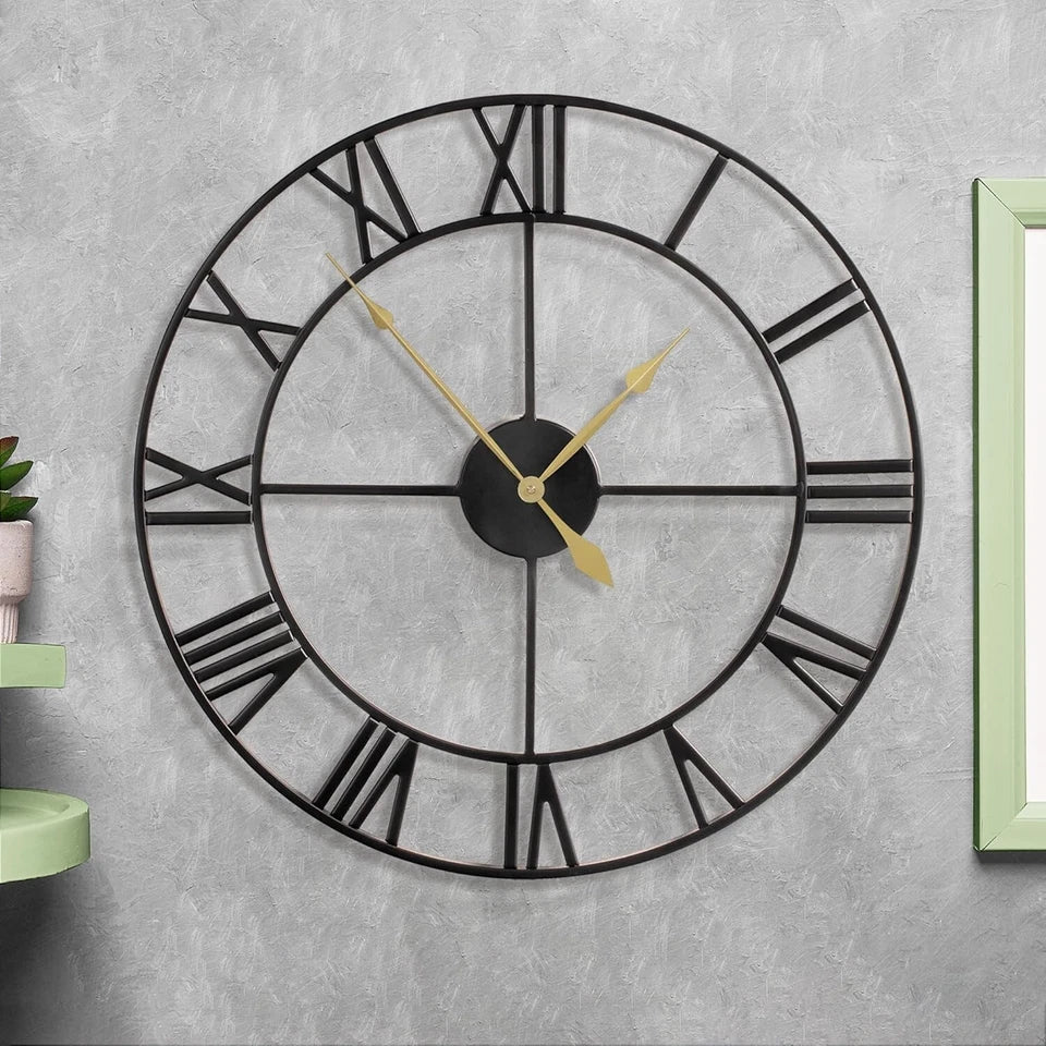 80CM Large Wall Clock 30 Inches Oversized Modern Round Black Metal