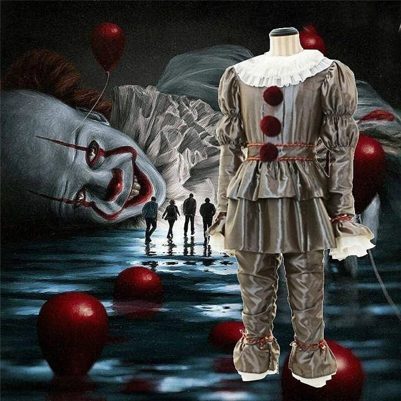 Adult Pennywise Clown Costume Halloween Cosplay Suit Outfit Fancy ( Dress Only)