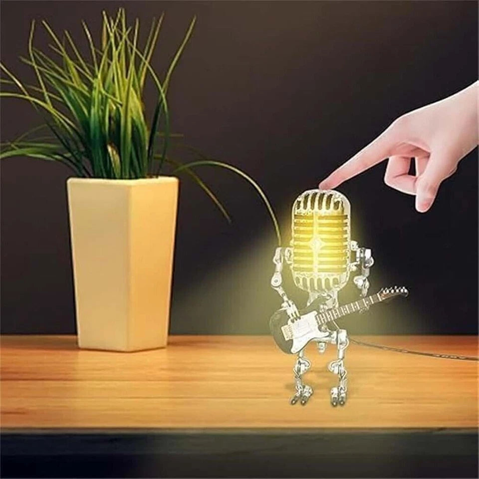 Retro Microphone Robot Desk Lamp LED Table Light Steampunk Ornament Decor Gifts