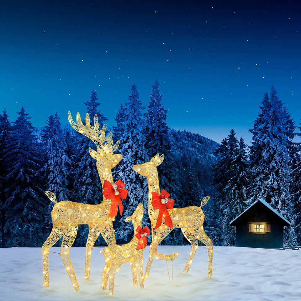 Set of 3 Pre lit Reindeer Deer Family LED Lights Outdoor Garden Xmas Decoration