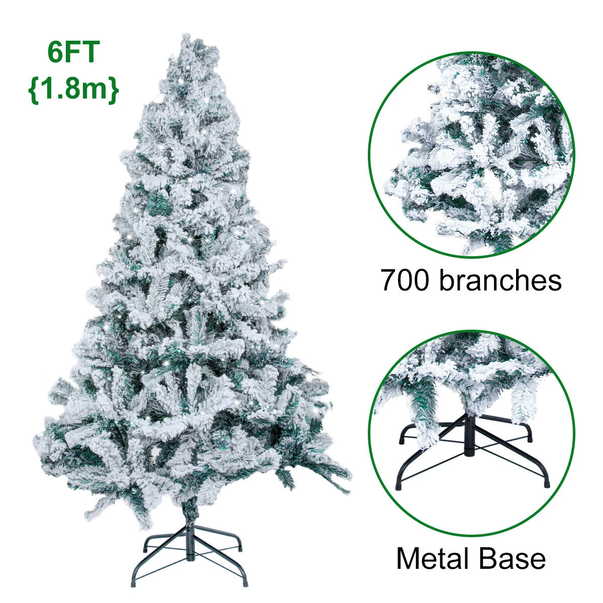 5/6FT Snow Flocked Christmas Tree Bushy Branch Xmas Home Decoration In&Outdoor