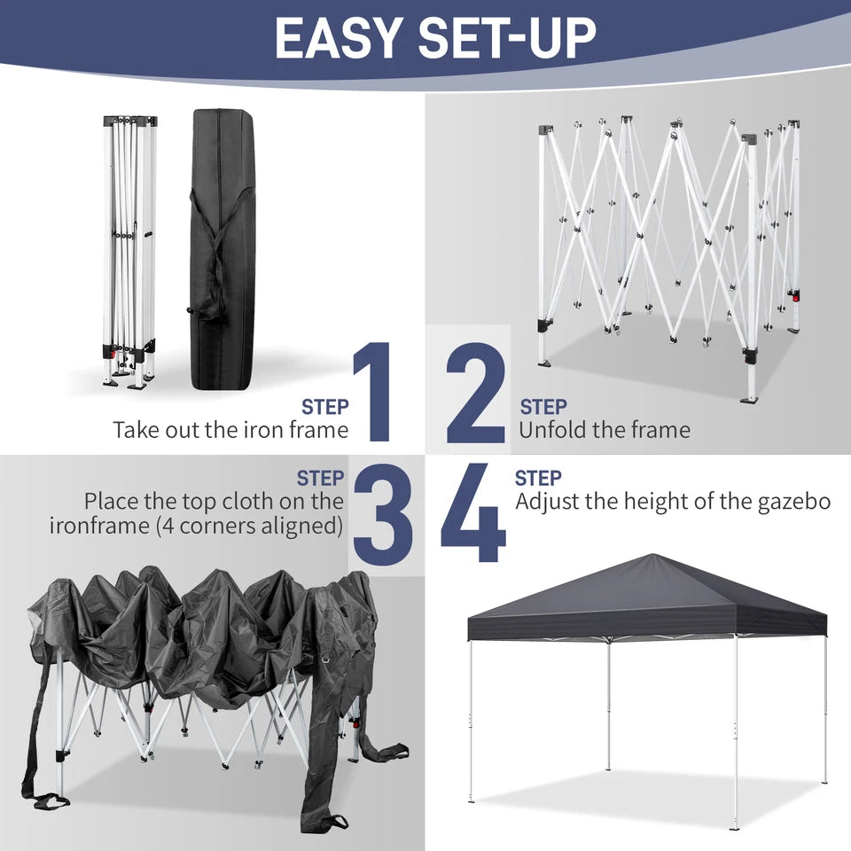 3X3M Heavy Duty Pop-up Gazebo Garden Canopy Tent W/ Detachable Mosquito Netting
