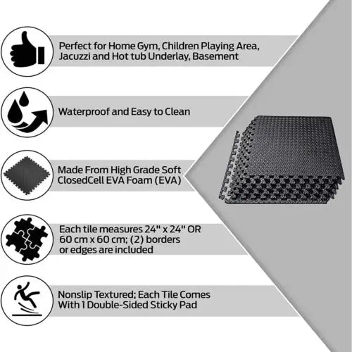 Yoga Tiles Mat Gym Thick Flooring Interlocking Floor Mats Soft Foam 60x60cm
