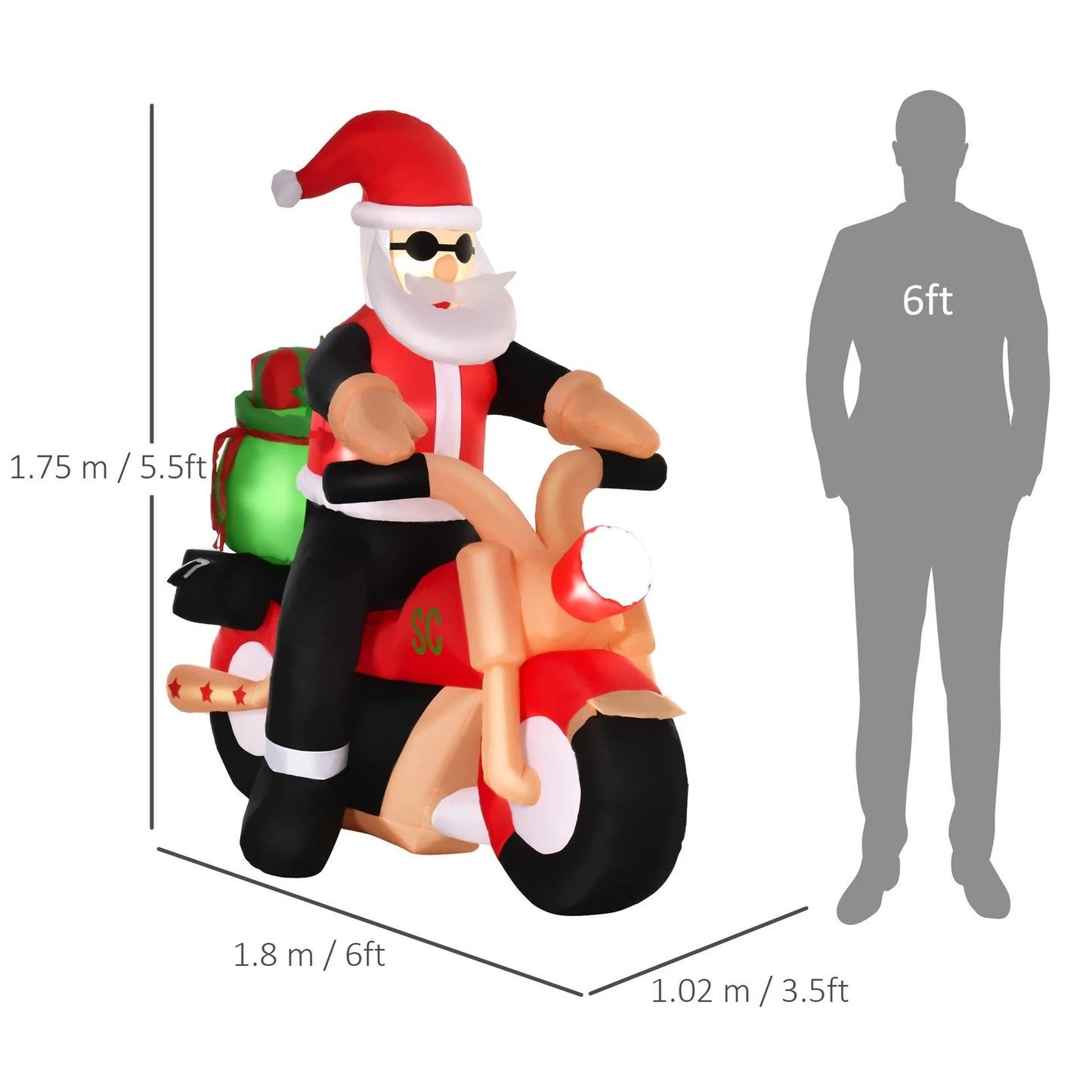 5.5ft Inflatable Santa Claus Riding Motorcycle Christmas Decoration w/ LED Light